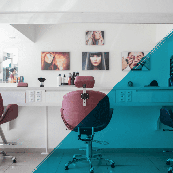 Empty salon with blush pink chairs